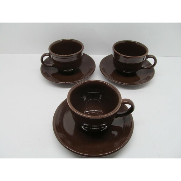 Homer Laughlin Fiesta Chocolate Brown Set Of 3 Cups And 3 Saucers - Picture 1 of 6